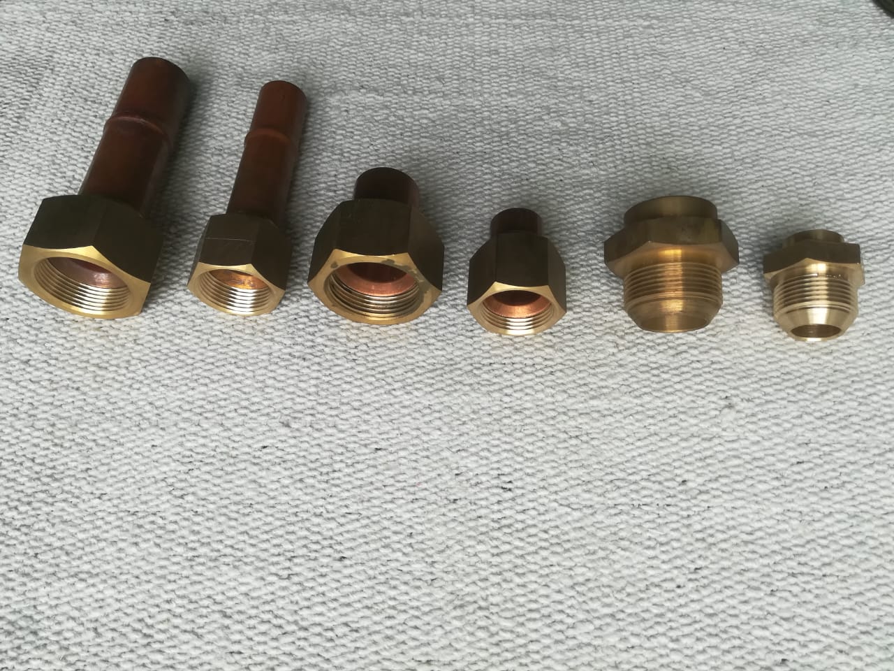Line-up of brass to copper threaded fittings